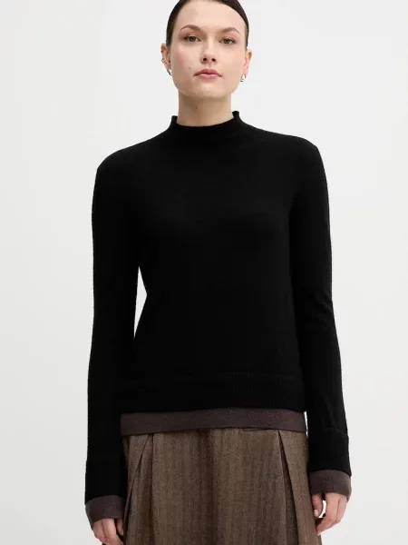 Sisley sweter z dodatkiem wełny lekki z półgolfem czarny