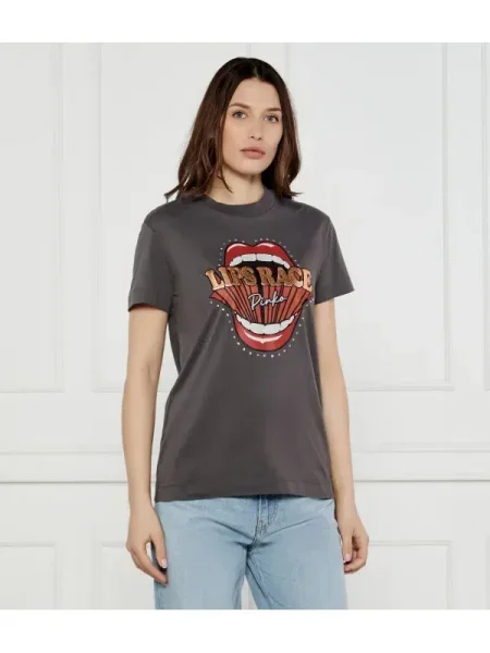 Pinko Tricou TRAPANI Lips Race gri
