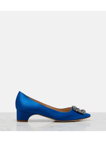 Pantofi cu toc Manolo Blahnik din satin albastru