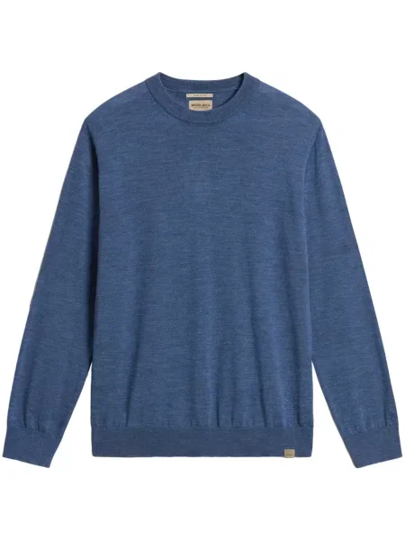 Pulover Woolrich de lână cu decolteu în U albastru
