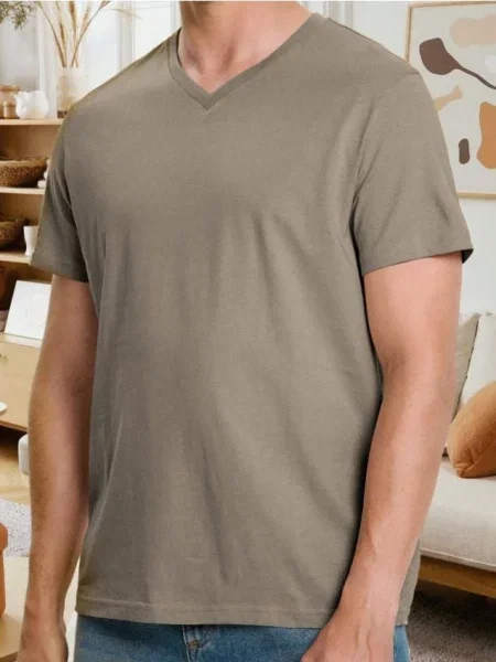 Sinsay Koszulka basic z dekoltem w serek brązowy