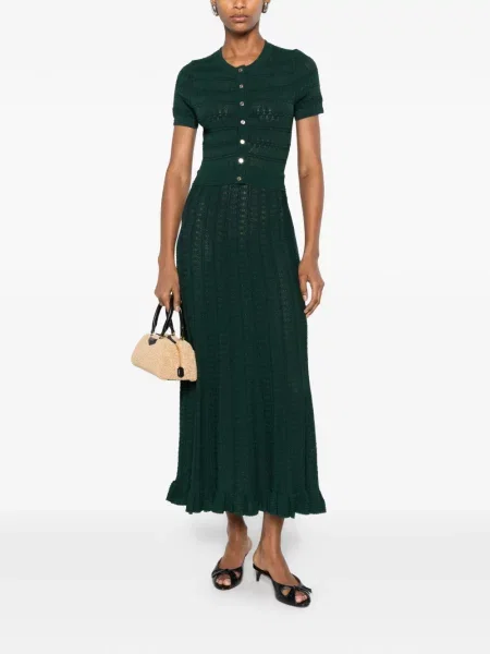 Rochie midi Sandro tricotate cu volane verde