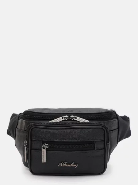 Кожаная поясная сумка Borsa Leather черная