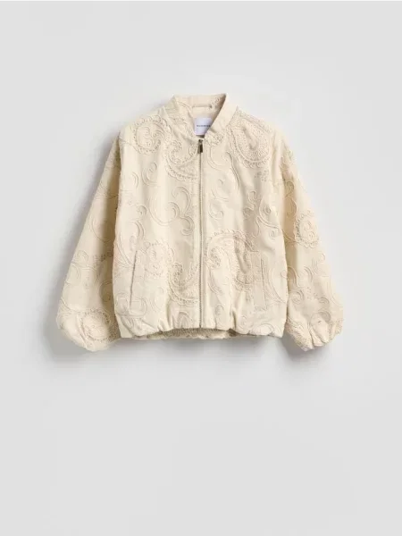 Reserved Kurtka bomberka z haftem beżowy