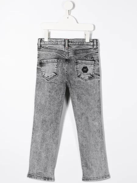 Jeansy straight leg dziecięce Philipp Plein szare
