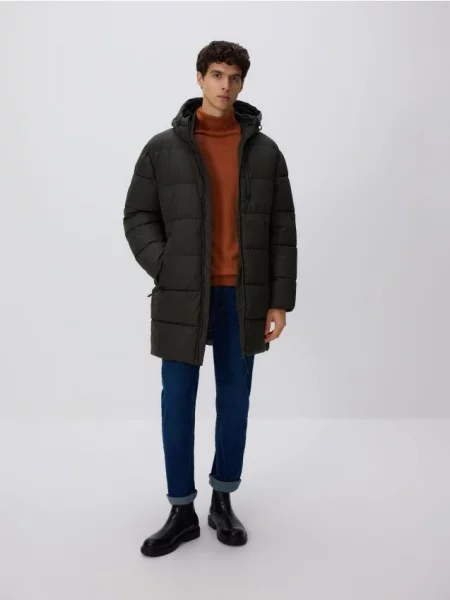 Reserved Стьобане пальто з капюшоном коричневувато-зелений зелене