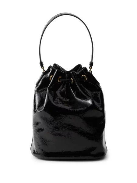 Geantă bucket Prada din piele de lac negru