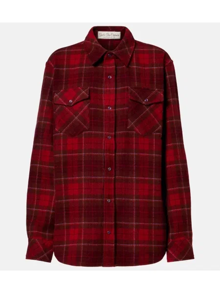 Top God's True Cashmere z kaszmiru w kratkę czerwony