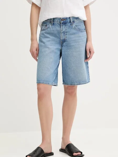 Дънков къс панталон Levi's BAGGY DAD с изчистен дизайн с висока талия синьо