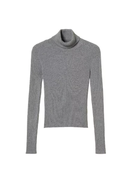 Lniany sweter z golfem Twinset szary