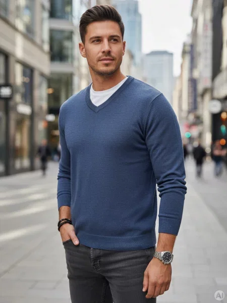 Sweter w serek Dstreet niebieski