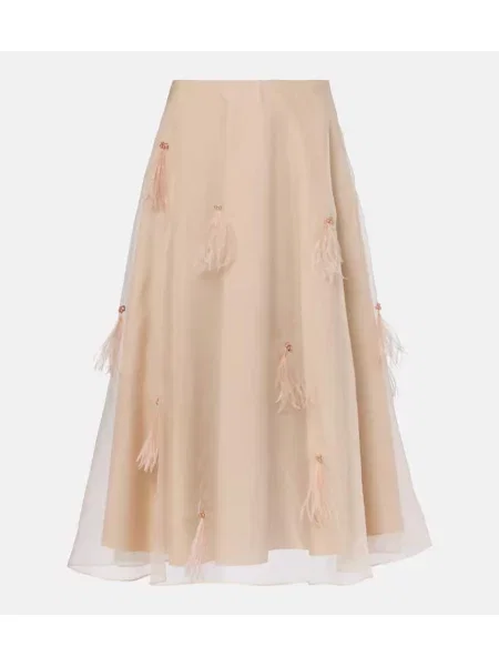Fustă midi Dorothee Schumacher de mătase transparente până la genunchi bej
