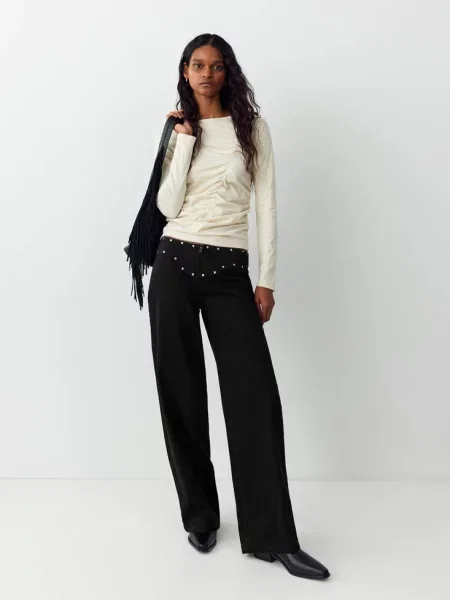 Jeansy straight z ćwiekami black denim Teen 34 MANGO TEEN czarne