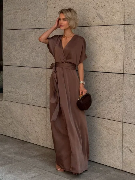 Макси платье Jadone Fashion коричневое