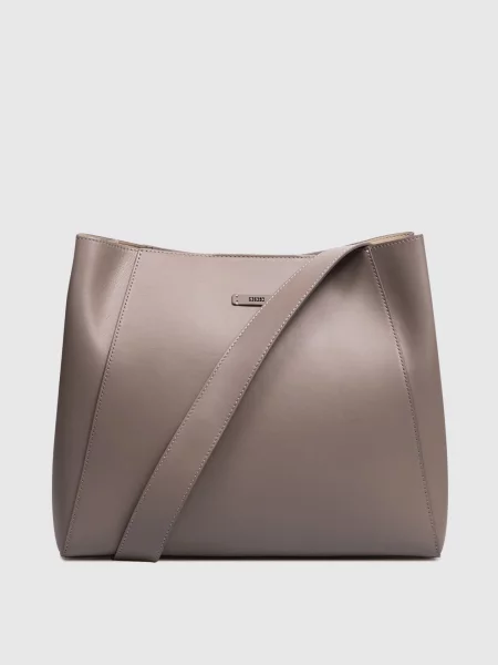 Шкіряна сумка з брендовим патчем Peserico сіра
