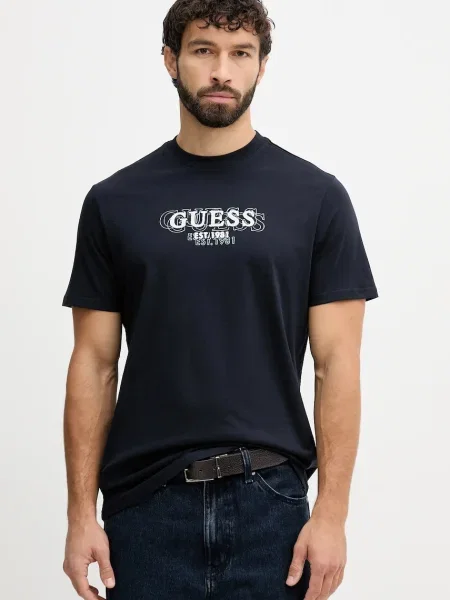 Тениска Guess с принт тъмносиньо
