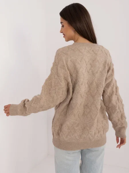Pulover Fashionhunters cu mâneci lungi lung bej