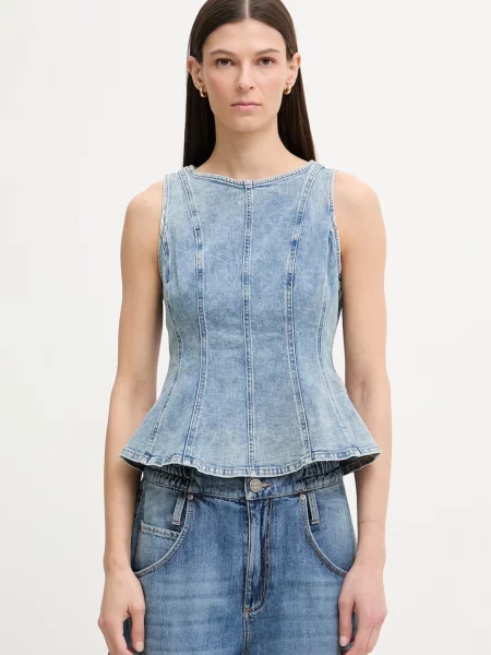 Levi's bluzka jeansowa PEPLUM SEAMED DENIM niebieska