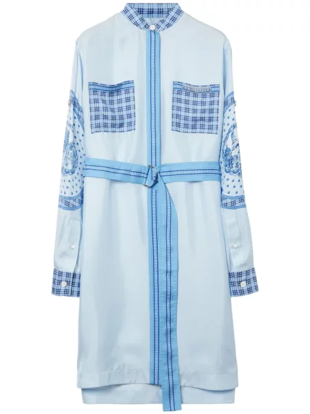 Rochie tip cămașă Burberry de mătase cu imagine de costum albastru