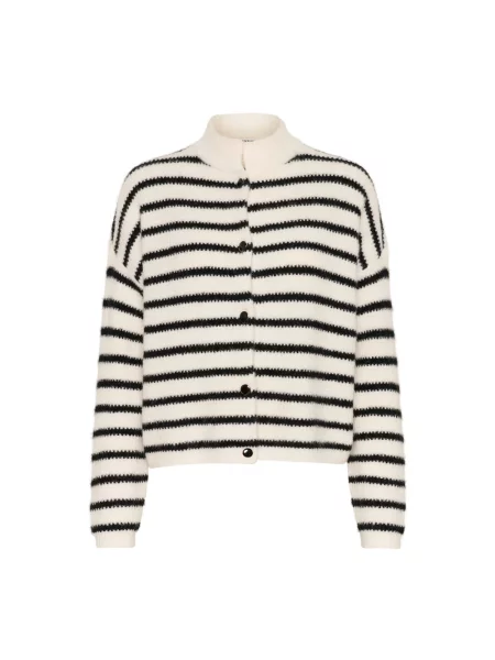 Krótki kardigan Gestuz wełniany w paski czarny