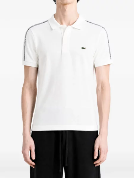 Tricou polo Lacoste cu autograf alb