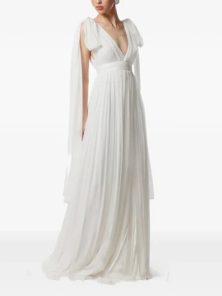 Rochie maxi Framboise cu decolteu în V de costum alb