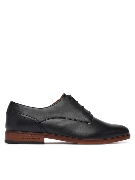 Tommy Hilfiger Nizki čevlji Hilfiger Leather Dress Shoe črna
