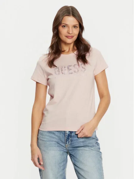 Guess t-shirt różowy beżowa