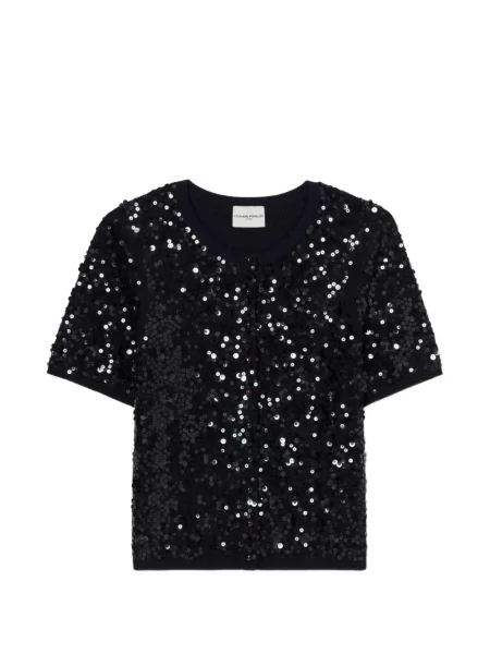 Cardigan Claudie Pierlot cu paiete cu model floral albastru