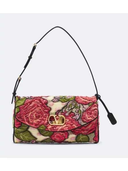 Geantă Valentino Garavani cu model floral din jacard roșu