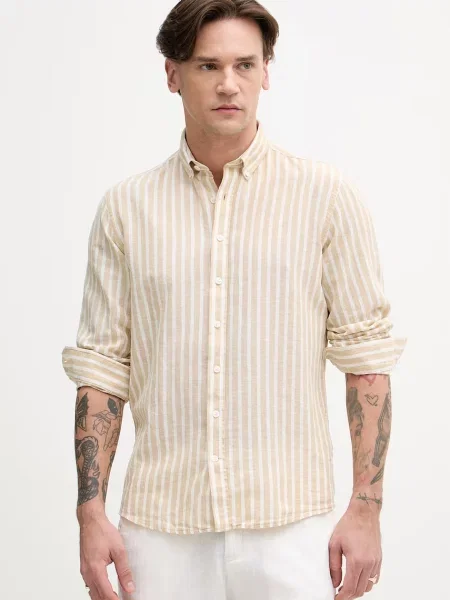 Koszula casualowa o kroju relaxed fit z kołnierzykiem typu button down Lindbergh beżowa
