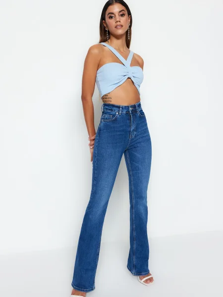 Blugi cu picior larg Trendyol albastru