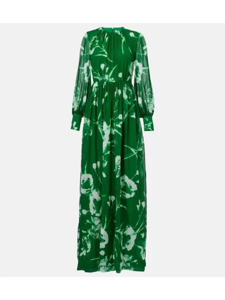 Rochie florală Erdem de mătase cu model floral verde