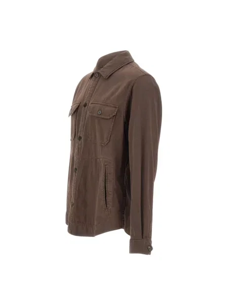 Lniana koszula Woolrich brązowa
