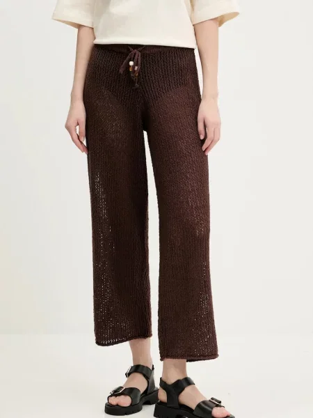 Hlače Abercrombie & Fitch za žene široke visoki struk smeđa