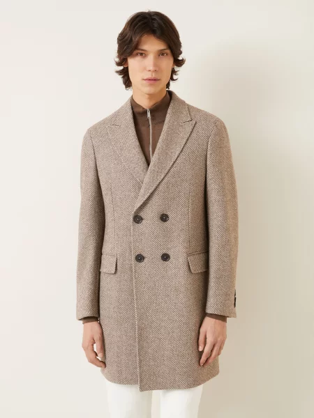 Zegna Vlněný Kabát hnědá / béžová černá
