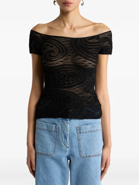 Pulover Etro cu model paisley din jacard negru