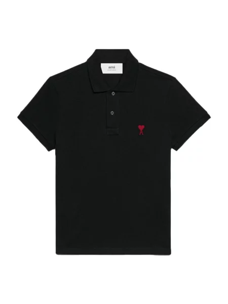 Koszulka polo Ami Paris wełniana czarna