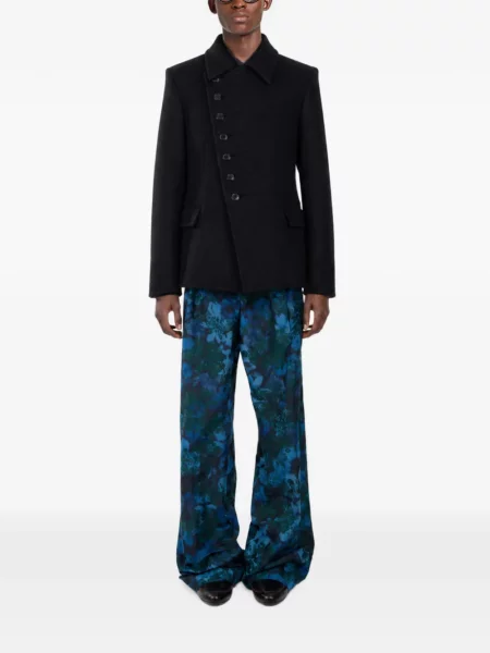Cu centură pantaloni Dries Van Noten din jacard albastru