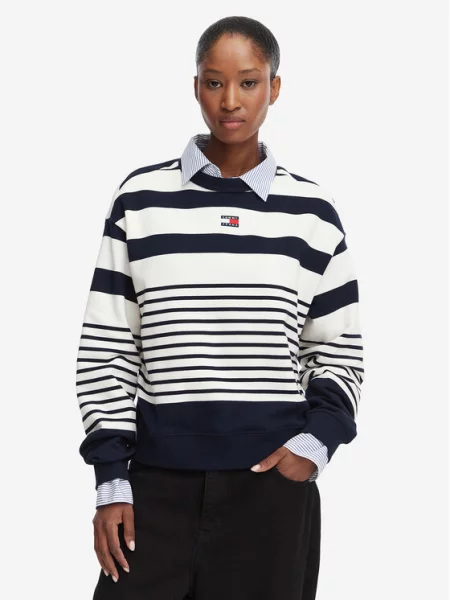 Tommy Jeans Megztinis be užsegimo tamsiai jūros / balta mėlyna
