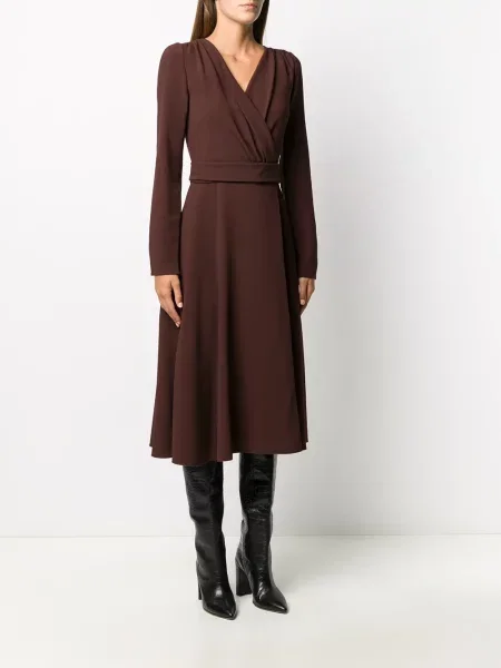 Sukienka midi Dolce And Gabbana do kolan kopertowa garniturowa brązowa