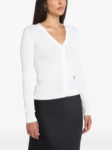 Cardigan Sporty & Rich tricotate cu autograf alb