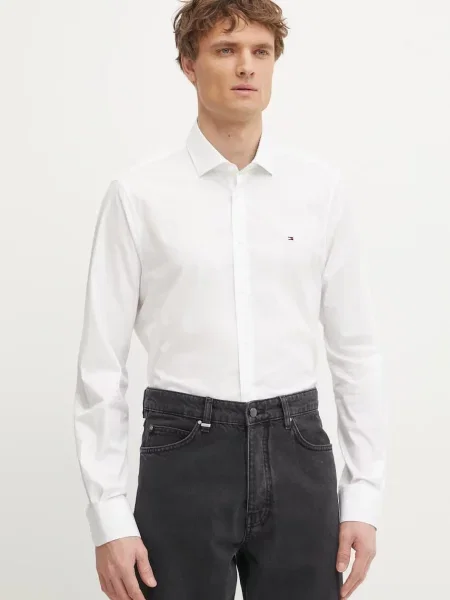 Tommy Hilfiger koszula slim z kołnierzykiem włoskim biały