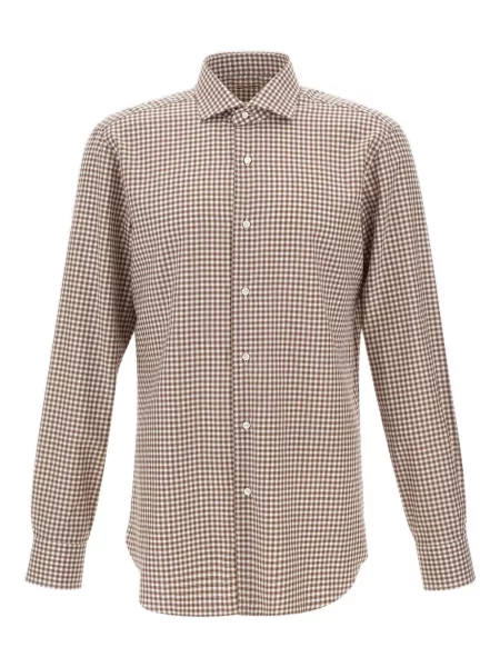 Kostkovaná dlouhá košile Barba hnědá