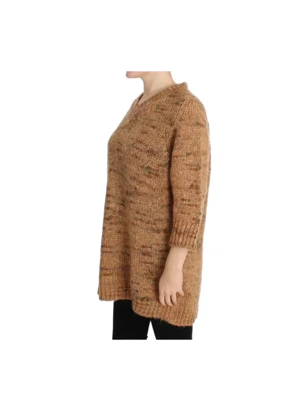 Sweter Pink Memories wełniany z dekoltem w serek różowy