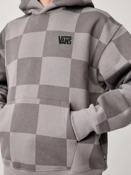 Кариран разтягам суичър с качулка Vans с качулка сиво