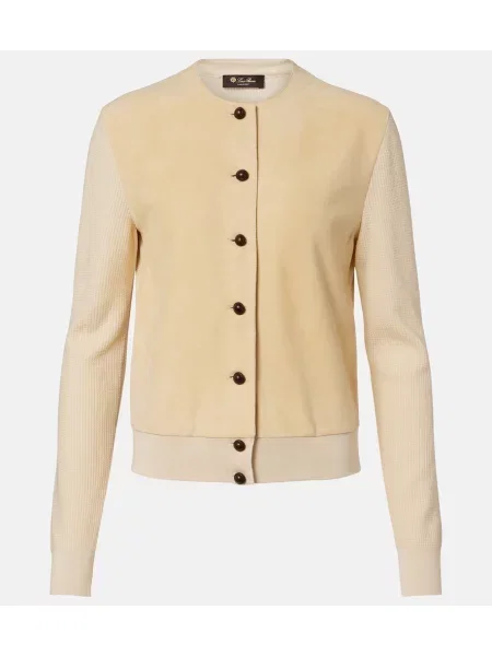 Cardigan Loro Piana din piele de căprioară bej