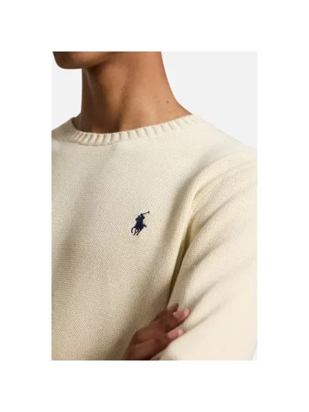 Sweter z dzianiny z prążkowanymi wykończeniami Polo Ralph Lauren beżowy