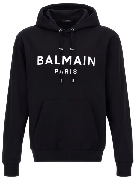 Bluza z kapturem Balmain z nadrukiem czarna