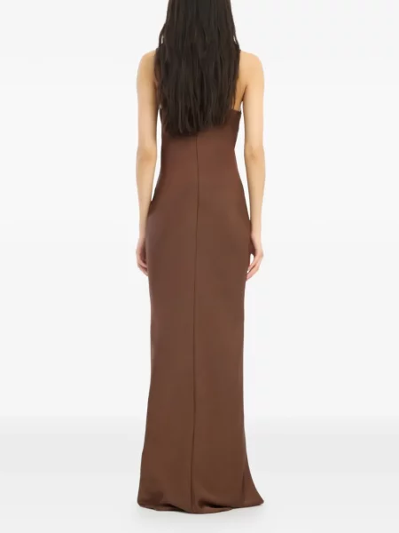 Maxi rochie maxi Rotate Birger Christensen din satin de costum maro